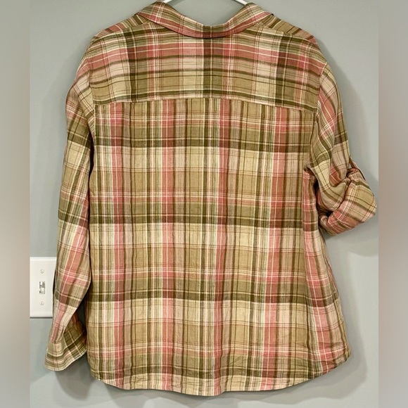 SOLD -LAUREN by RALPH LAUREN Plaid Linen CONVERTIBLE Button Down Blouse Shirt 2X - Picture 4 of 4